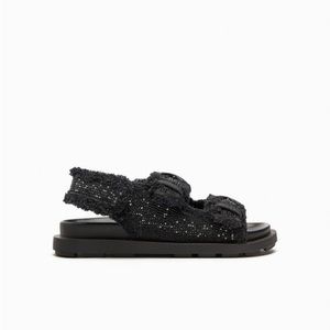 Zara RHINESTONE FLAT FABRIC SANDALS